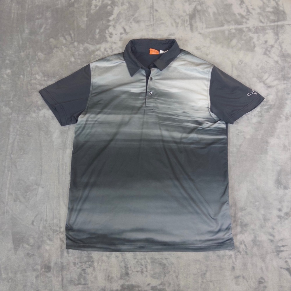 Puma Polo Shirt Mens L Grey Black Ombre Gradient Dry Cell Golf Sportlifestyle